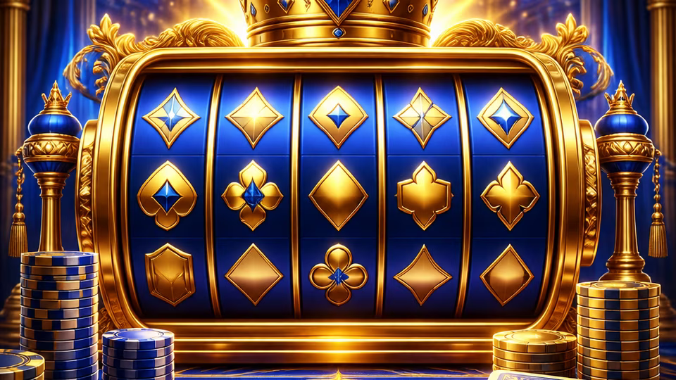 Blue and gold slot reels representing free-spin game eligibility
