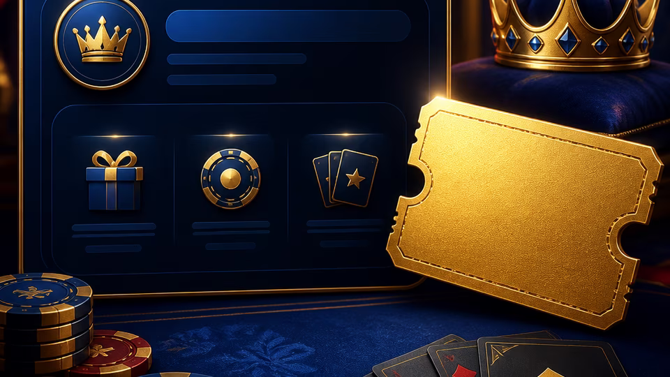 Blank promotion ticket beside a dark blue casino account screen